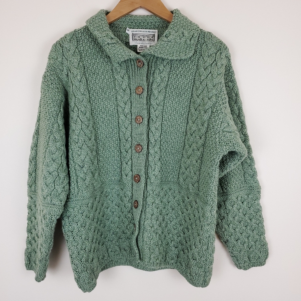 Women's Green Cable Knit Cardigan